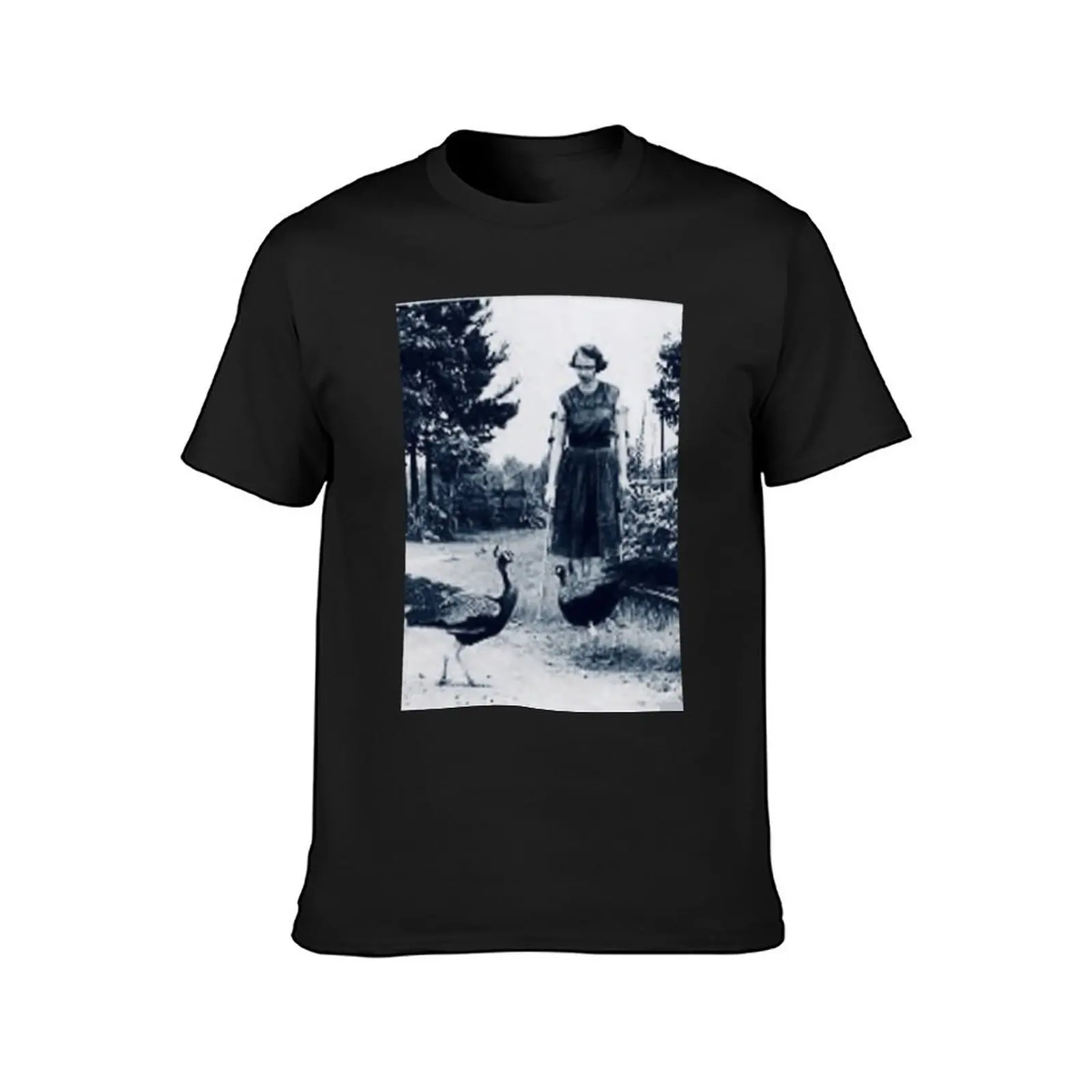 Flannery O'Connor feeding her peacocks T-Shirt quick drying aesthetic clothes funnys mens graphic t-shirts anime