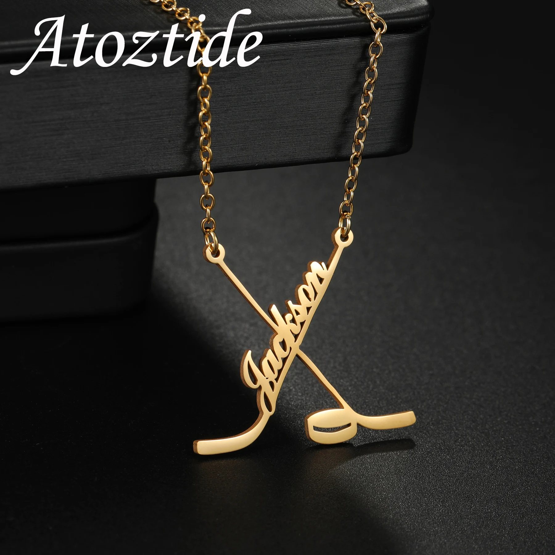 

Atoztide Custom Name Necklace for Women Men Baseball Sports Pendant Stainless Steel Jewelry Choker Chain Personalized Gift
