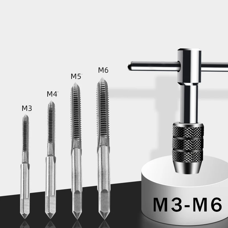 Adjustable T-Handle Ratchet Tap Holder Wrench with 5pcs 3mm-8mm Machine Screw Thread Metric Plug T-shaped Tap