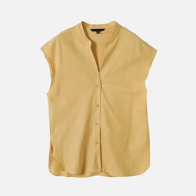 

Summer New Sle Women's irt V-ne Svel Vintage Faion Pure Color Commute Sle Loose Fit Polyester Fiber