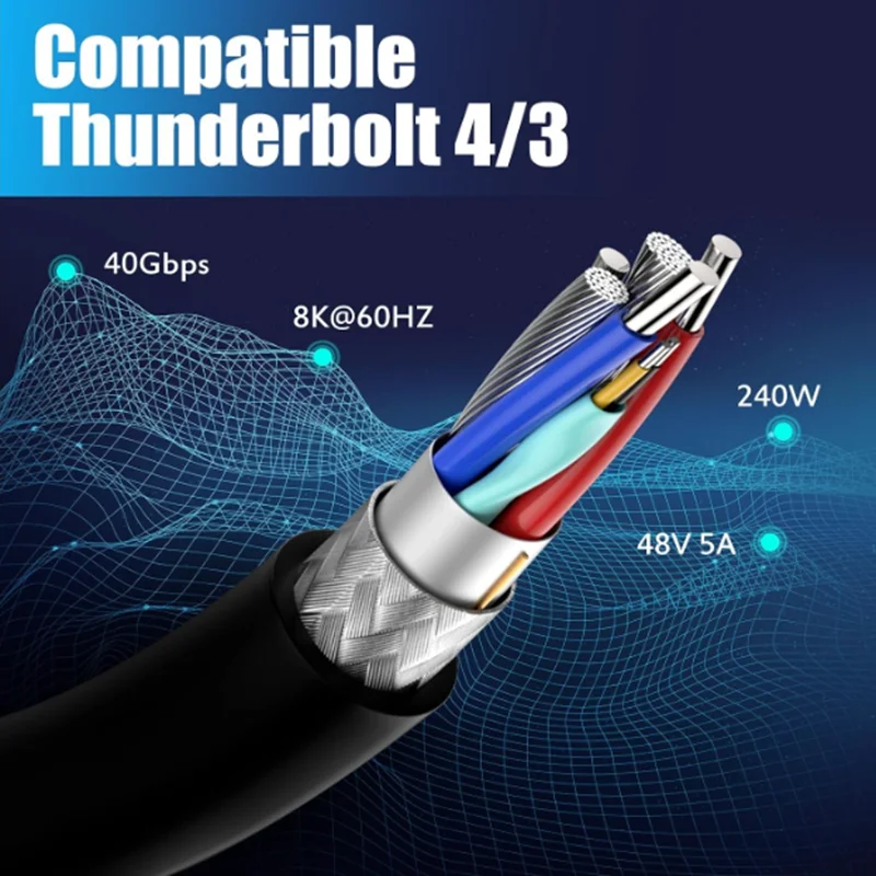 8K 60Hz Cable Suitable for Macbook Pro Scalable USB 4.0 40Gbps PD 240W 5A Lightning Fast Charging Elbow Type-c Cable