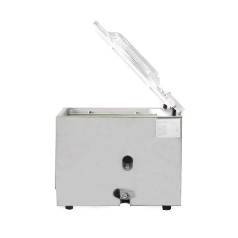 เครื่องบรรจุภัณฑ์สุญญากาศแบบอัตโนมัติเต็มรูปแบบสำหรับปลาแช่แข็งแบบห้องเดียว รุ่น VM400TE ใช้ระบบลม