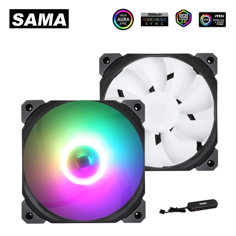 Sama pwm aura caso 1/2/4 pces conjunto caso ventilador com controlador 4pin 120mm rgb scilent ventilador de refrigeração para computador gamer gabinete acessórios