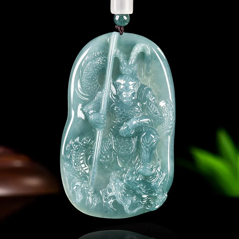 

Myanmar Jadeite Monkey King Pendant Necklace Burmese Jade Luxury Designer Carved Amulet Vintage Gifts for Women Real Jewelry