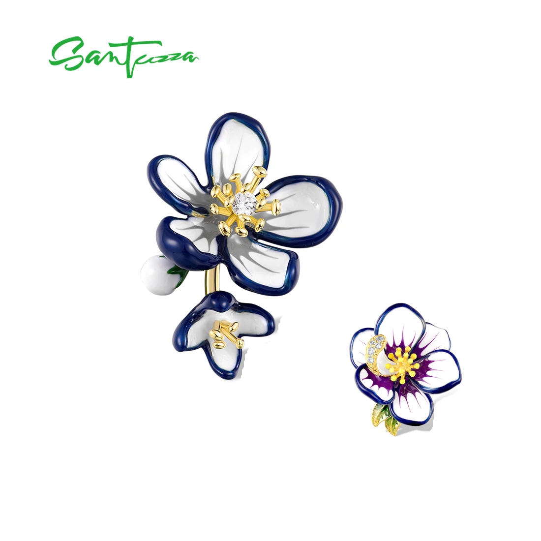 

SANTUZZA Authentic Silver Sterling Pendant For Women Sparkling Exquisite White Enamel Flower Wedding Party Gifts Fine Jewelry