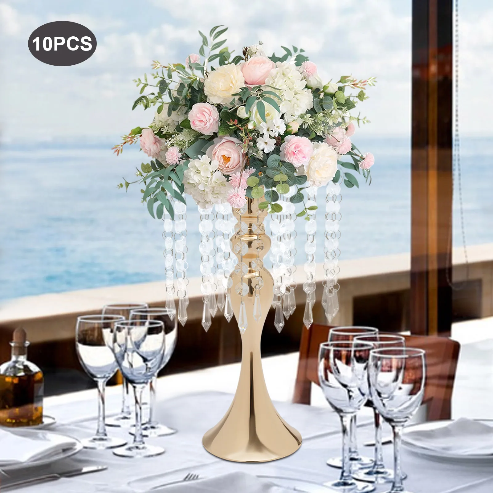 Imagem -03 - Cristal Metal Flower Stand para Casamento Centrais Suportes de Vaso Decoração de Festa Ouro Prata