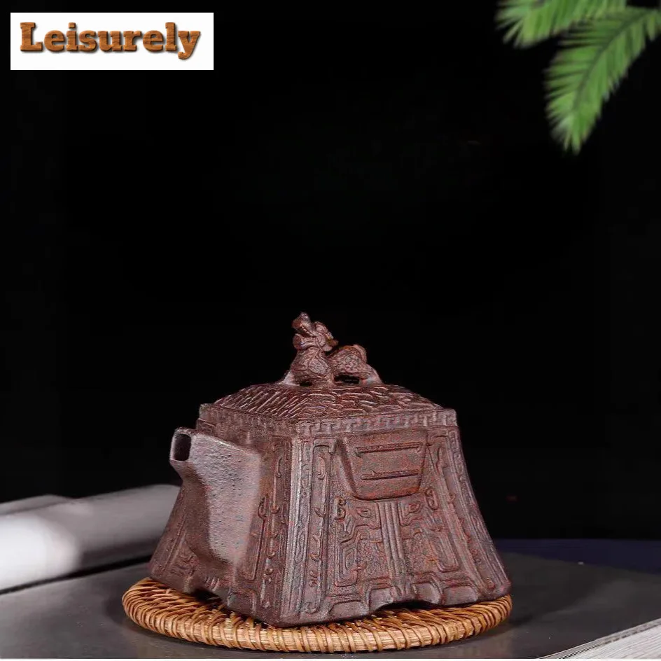 

195 мл Исин Фиолетовые Глиняные Чайники Ручной Работы Квадратный Дракон Zun Горшок Необработанная Руда Фарфоровая Грязь Чайный Чайник Чайный Набор Zisha