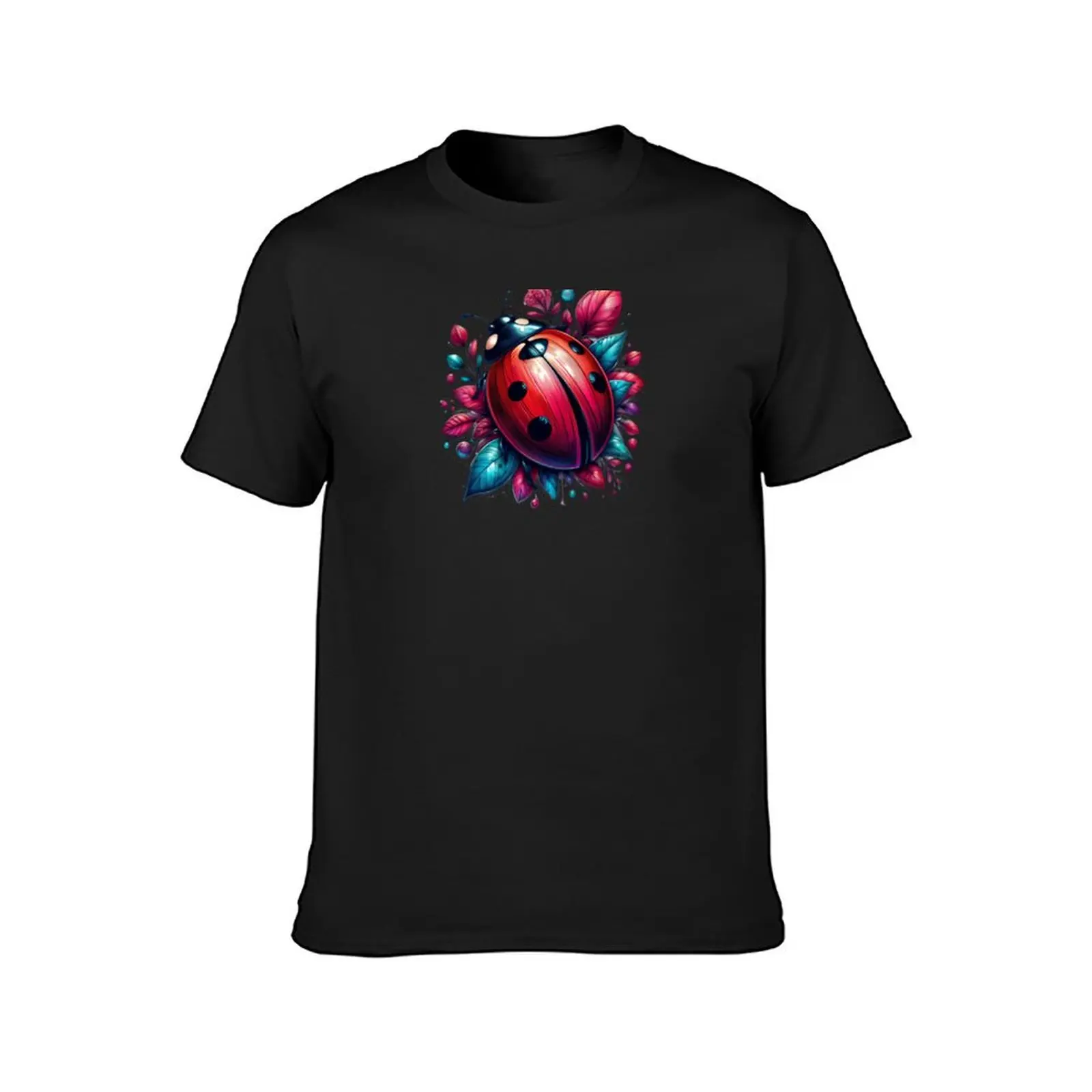 A beautiful Ladybug with several colorful leaves. T-Shirt customs design your own boys animal print plain t shirts for men