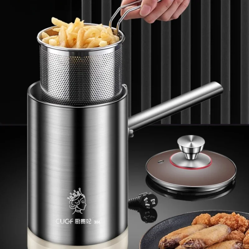 220V Electric Fryer Household Intelligent Hot Cooking Pot 304 Stainless Steel Spatter-proof Oil Saving Small Shabu Fried Pot New