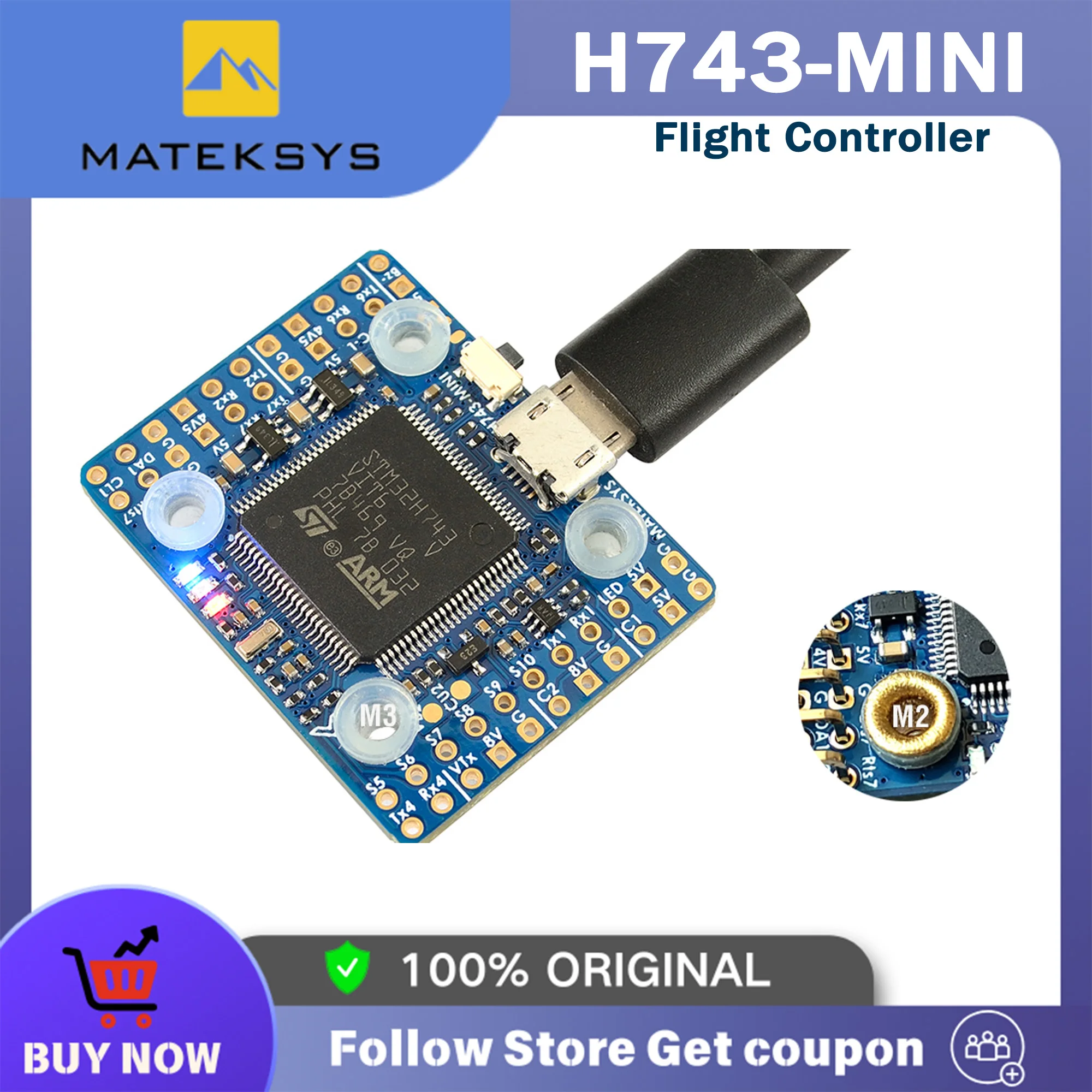 

Matek MATEKSYS H743-MINI V3 H7 Flight Controller STM32H743VIT6 ICM42605/ICM42688P Built-in OSD PDB For FPV RC Racing Drones