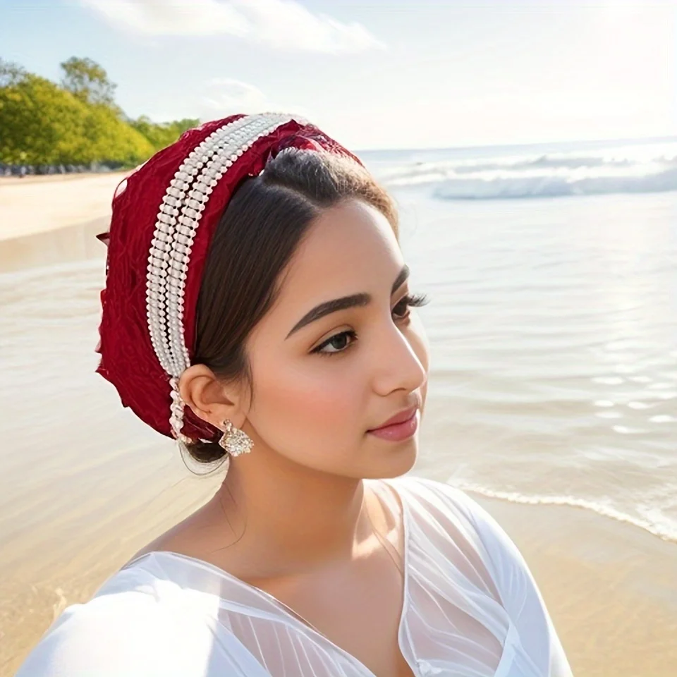 Hui new summer headgear gauze scarf Muslim headscarf internet celebrity thin headband tassel hat headgear