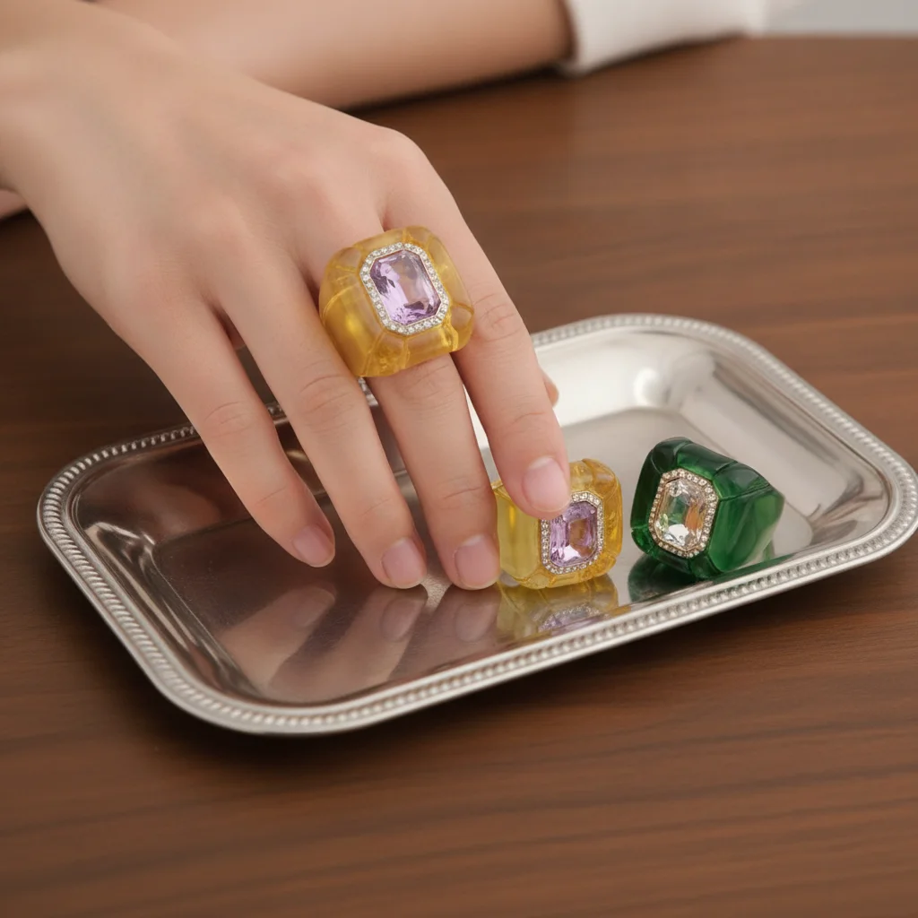 1 Pcs Fashion Women Colorful Rhinestones Ring Geometric Three-dimensional Finger Ring Elegant Jewelry Square Ring