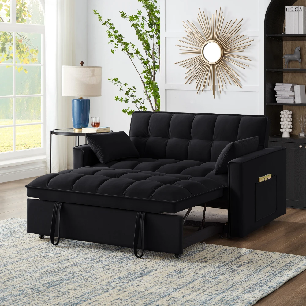 

4 in1 Loveseat Sofa bed with handrails and storage bags with adjustable backrest, pillows, redeemed Loveseat Sofa sofa, black