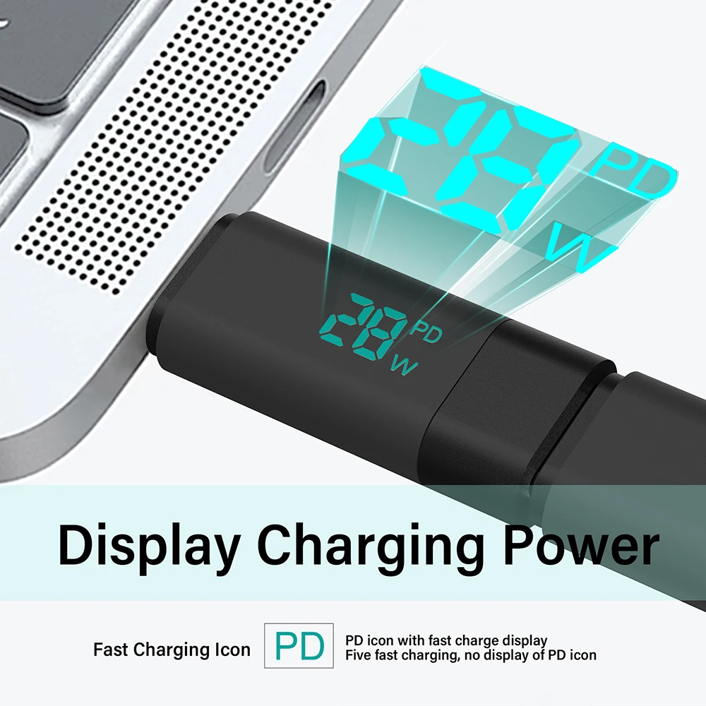 100W Power Digital Display Type C to Type C Adapter usb C Power Meter For USB to Type C Cable Type C to Type C Fast Charging