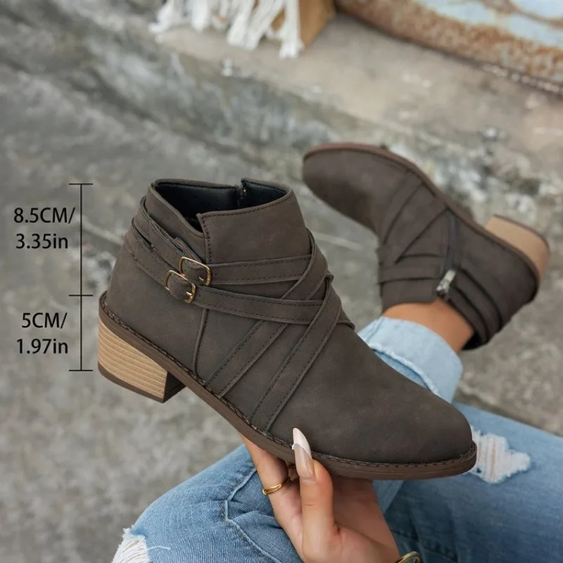 

Women Booties 2026 Autumn Suede 6 Boots Women Fashion Plus Size 43 Platform Boots Side Zipper Heeled Ankle Boots Botas De Mujer