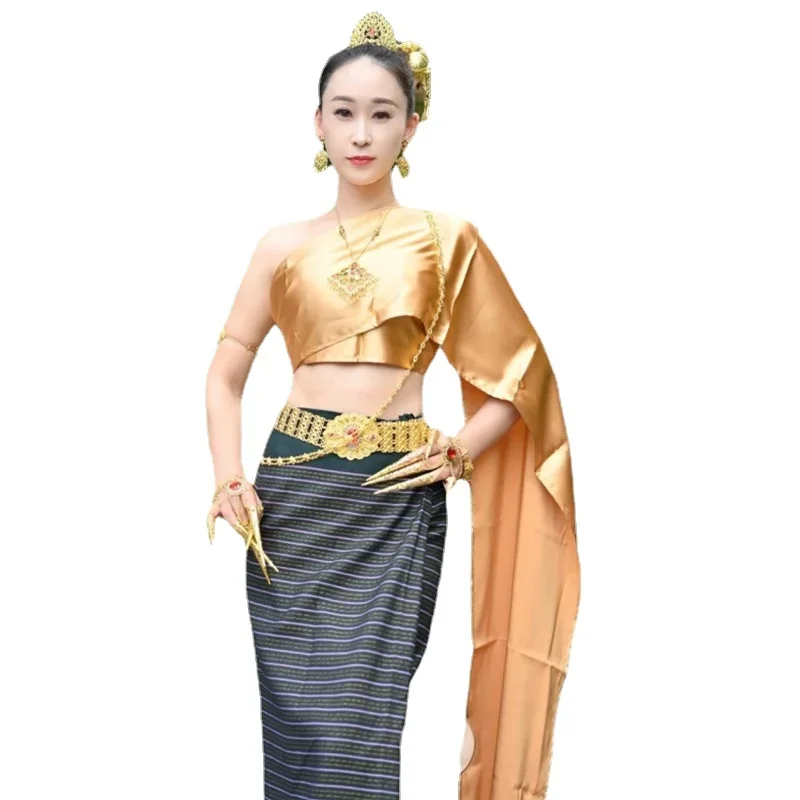 Thailand Costume Women Tops Skirt Shawl Sets Southeast Asian Style Party Dress Festival Dai Thai Traditional Clothing Ladies