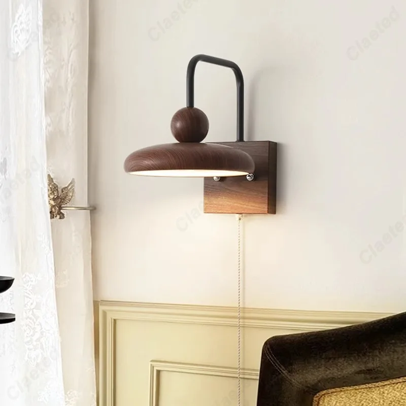 European Retro LED Cream Wall Lamp with Zipper Switch Hotel Room Home Living Room Bedroom Bedside Decorative Lighting