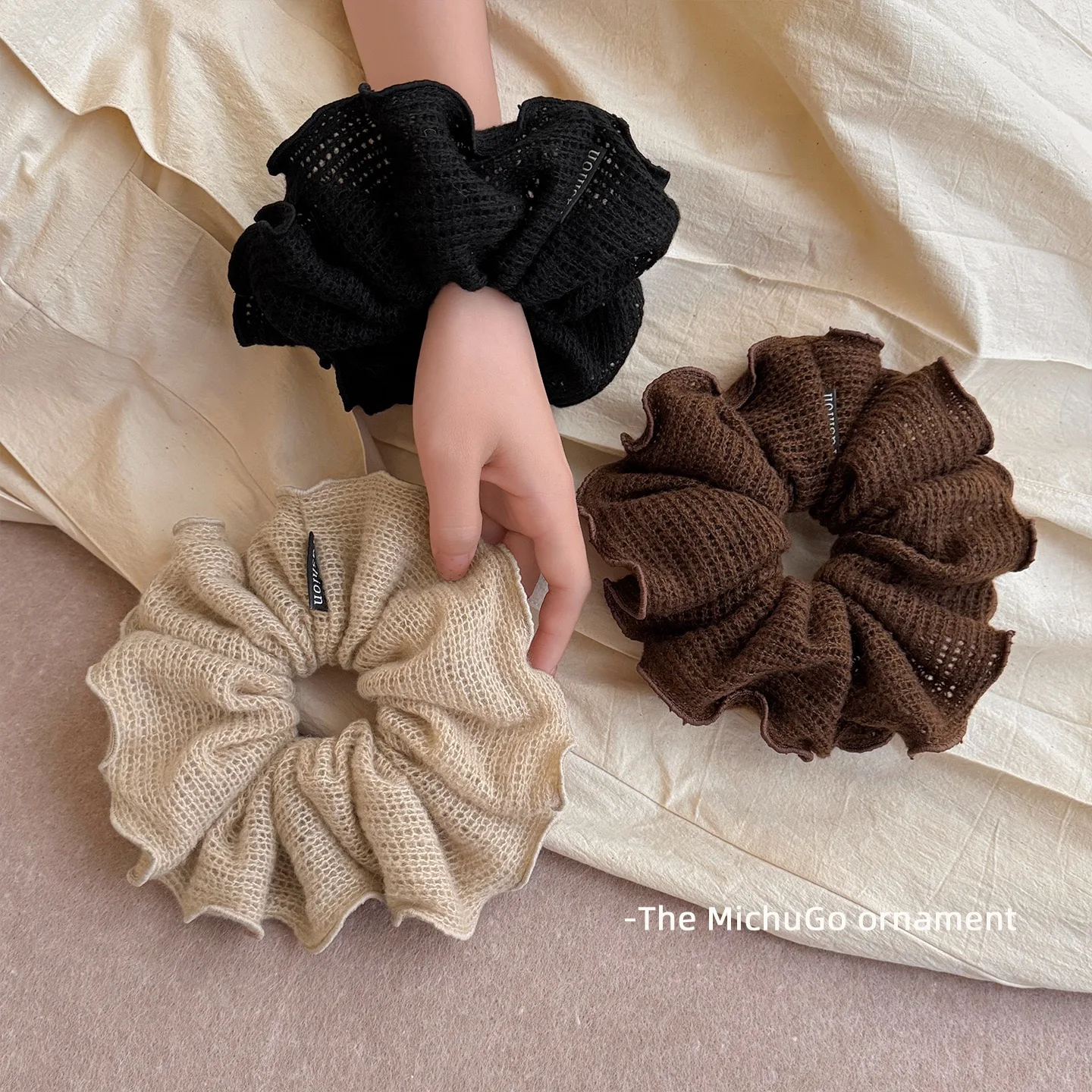 1 Stück Herbst/Winter Vintage-Stil Wollstrick-Haargummi, hochelastisches Haargummi für niedrigen Pferdeschwanz, 2025 neues Haar-Accessoire – Detail 3