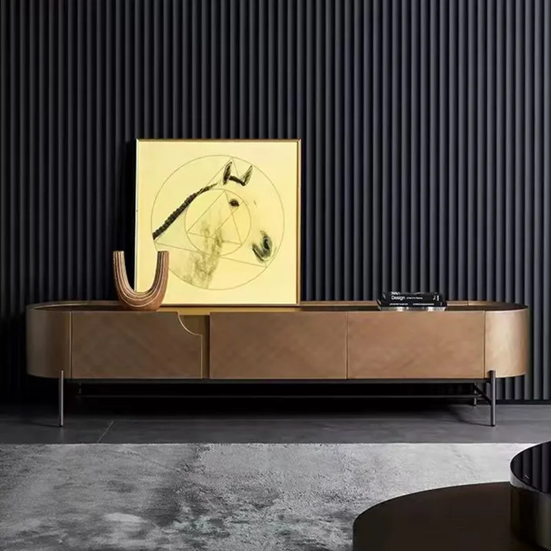 Narrow European Brown Tv Cabinet Minimalist Unique 200Cm Wooden Nordic Tv Stands Modern Designer Mueble Televisor Furniture Home