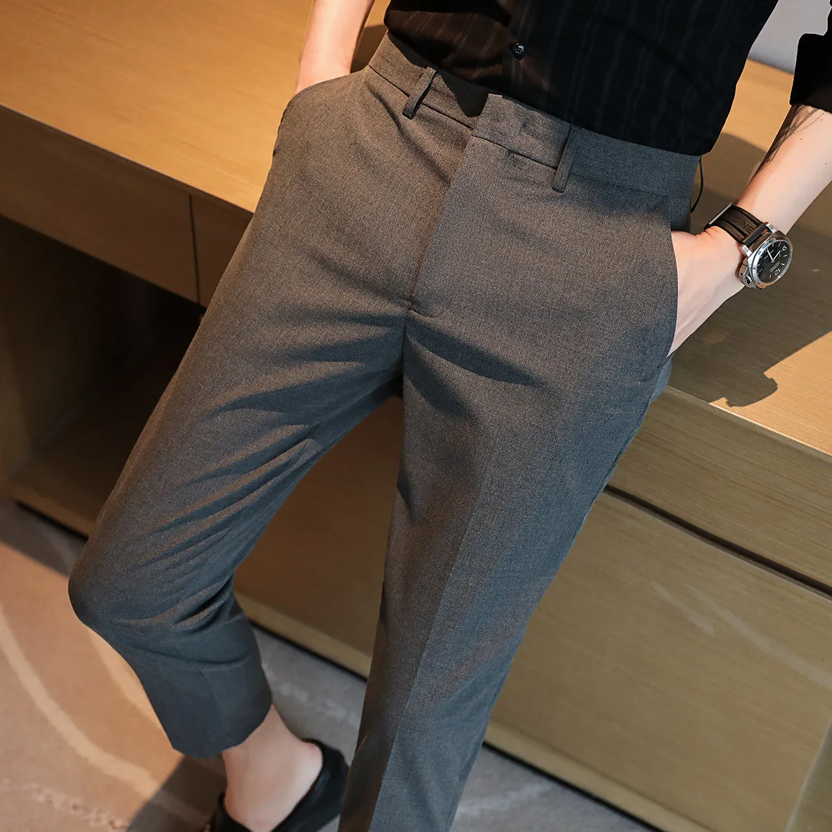 

Summer New Fashion Men's Solid Color Casual Business Trendy Simple Basic Straight Slim Suit Trousers Male Bottom Clothes Pants