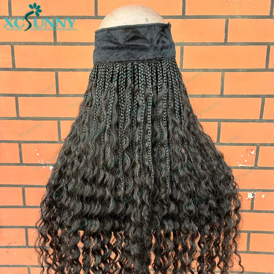 Faixa de trança extensões de cabelo braidsband com cachos de cabelo humano trança bang wear com chapéu em diante e ir