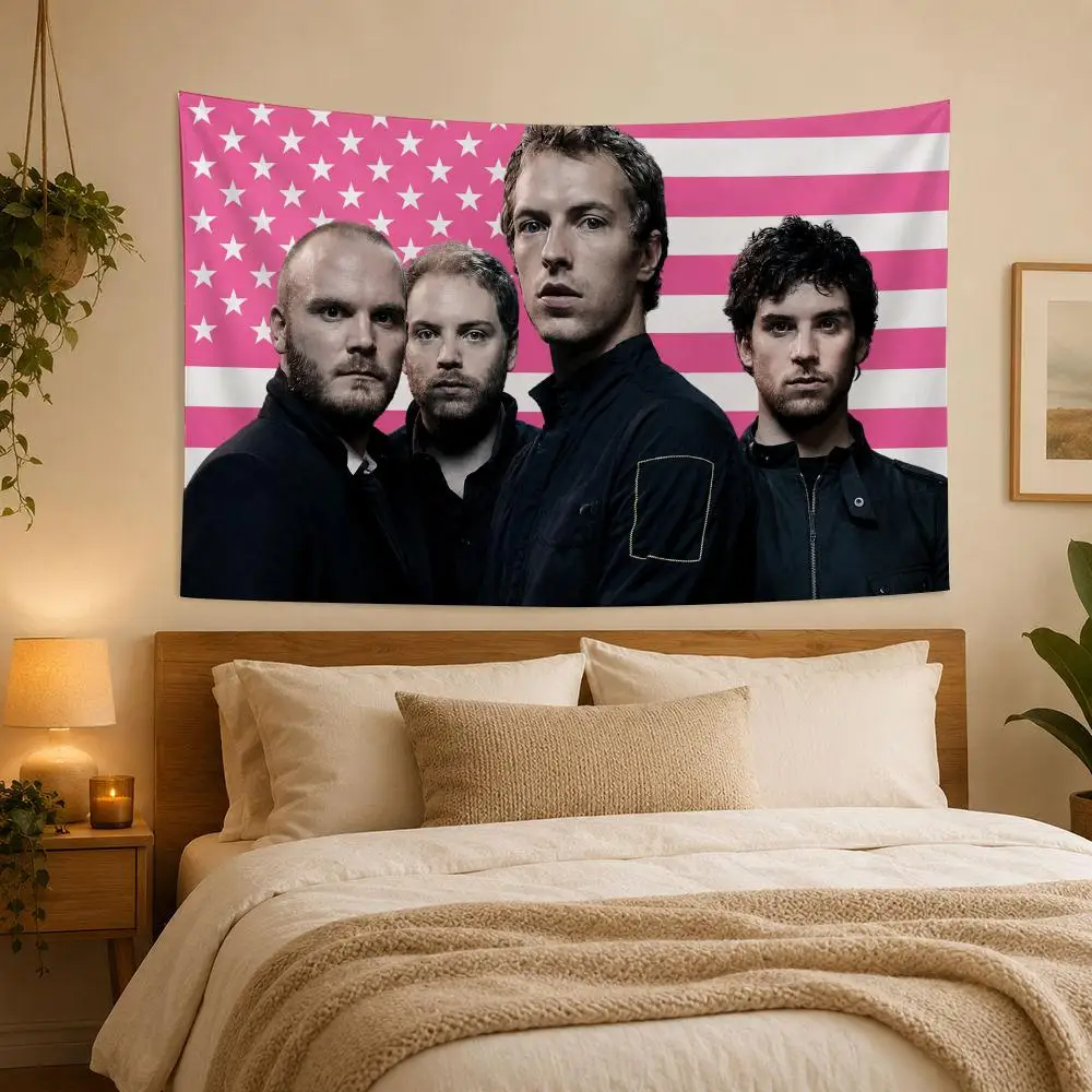 Coldplay Band Rock Tapestry House Bedroom Living Bar Garden Microfiber Decoration Background