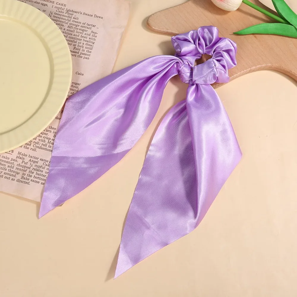 Korean Solid Knotted Satin Long Hair Rope Hair Ties For Women Ponytail Scarf Sweet Elastic Hair Band Hair Accessories