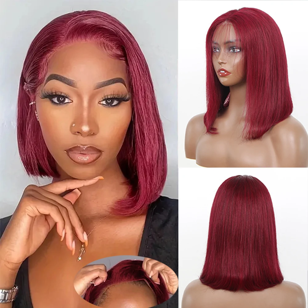 

99J Burgundy Glueless Wig Human Hair Ready To Wear Straight Human Hair 6x4 Lace Frontal Wig Wear And Go Glueless Human Hair Wigs