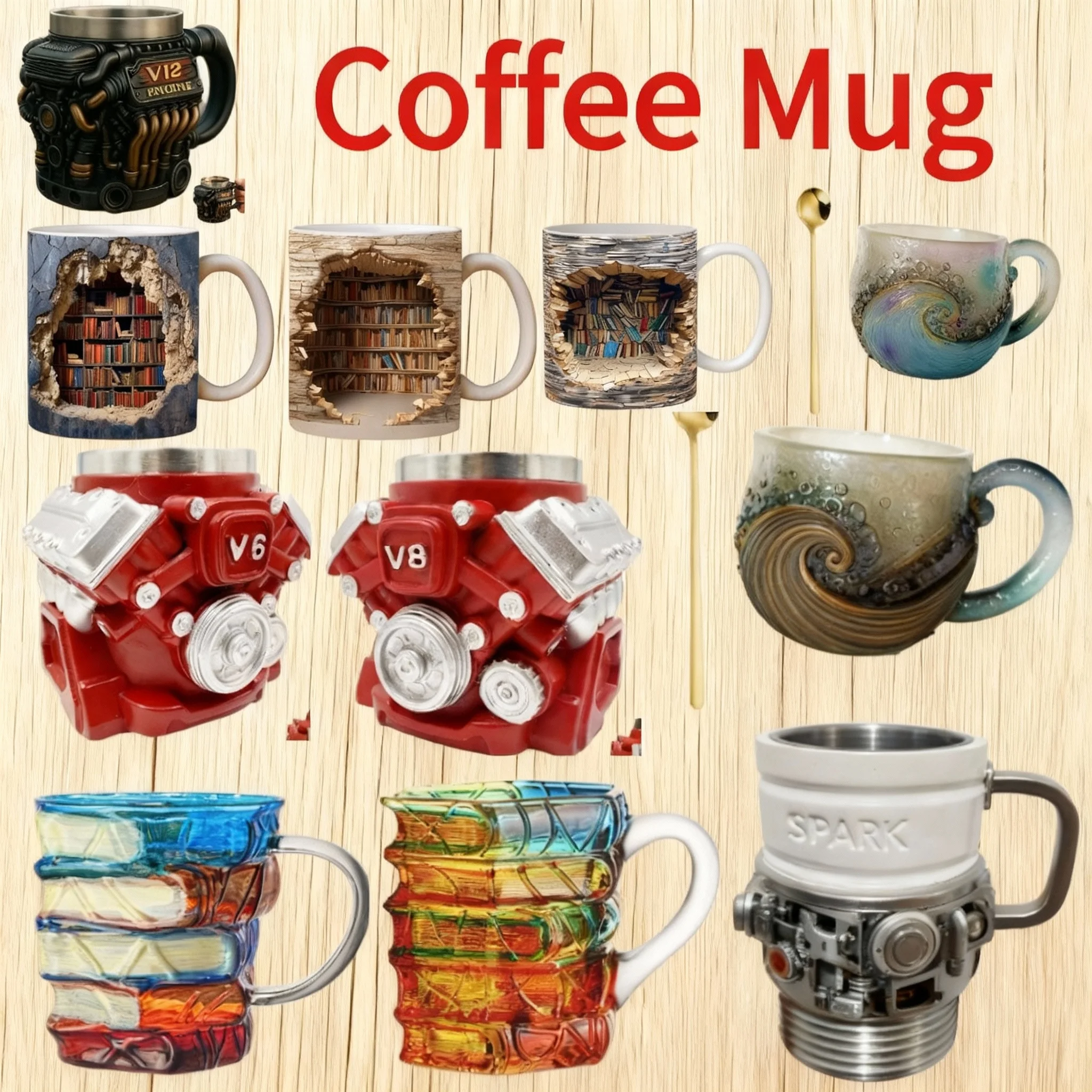 Retro-Motor-Kaffeetasse, V8-Motoren, Edelstahlbecher, personalisierte doppelwandige Isolierung, Autotasse mit Griff für Weihnachten