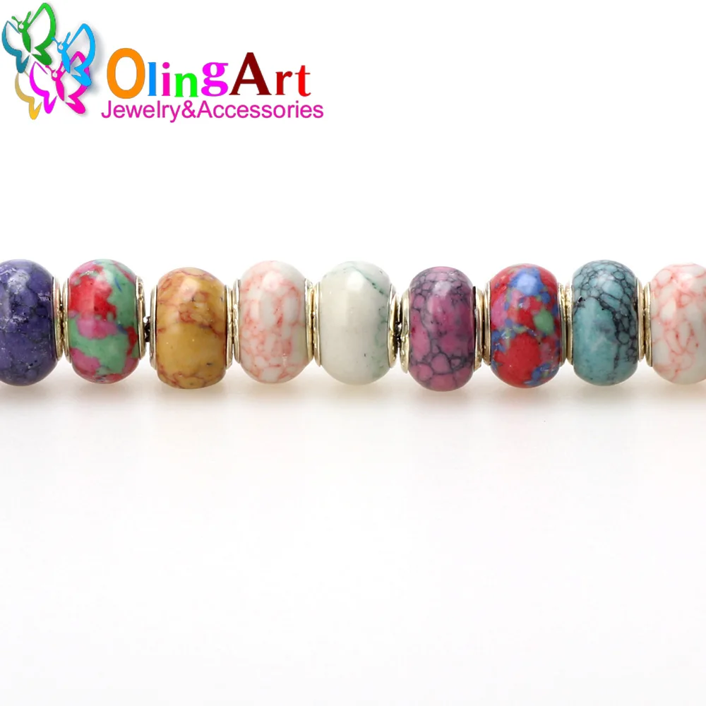 OlingArt 14x7mm 12Pcs/lot Synthetic European large hole beads 5MM Multicolor mixing  DIY bracelet/necklace Jewelry making view 6