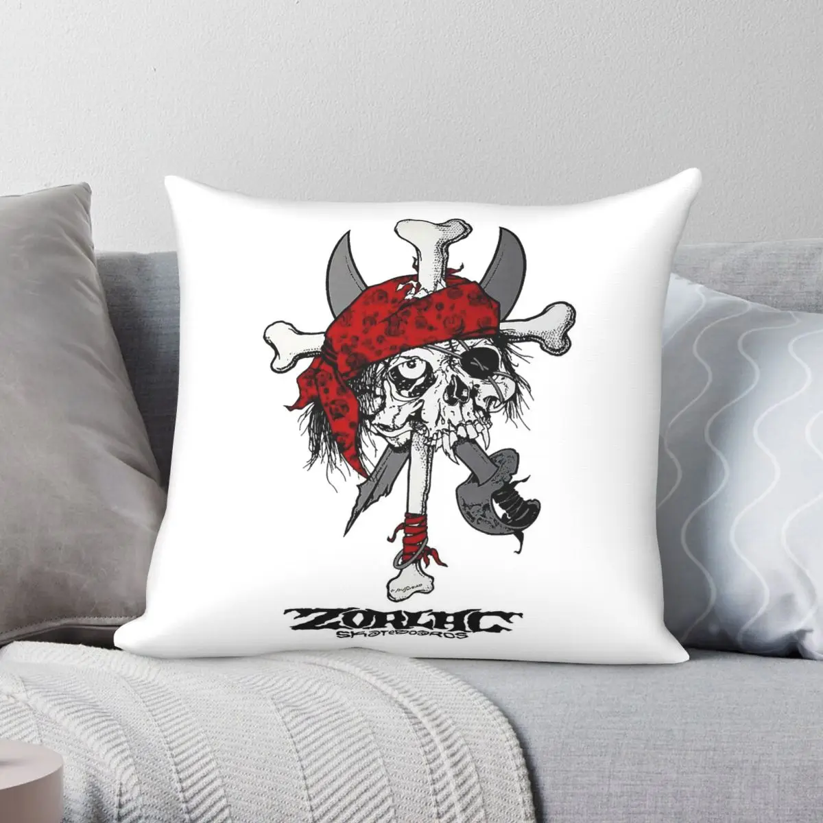 Pushead Zorlac Pirate Skull Square Pillowcase Polyester Linen Velvet Pattern Zip Decorative Pillow Case Car Cushion Case 18
