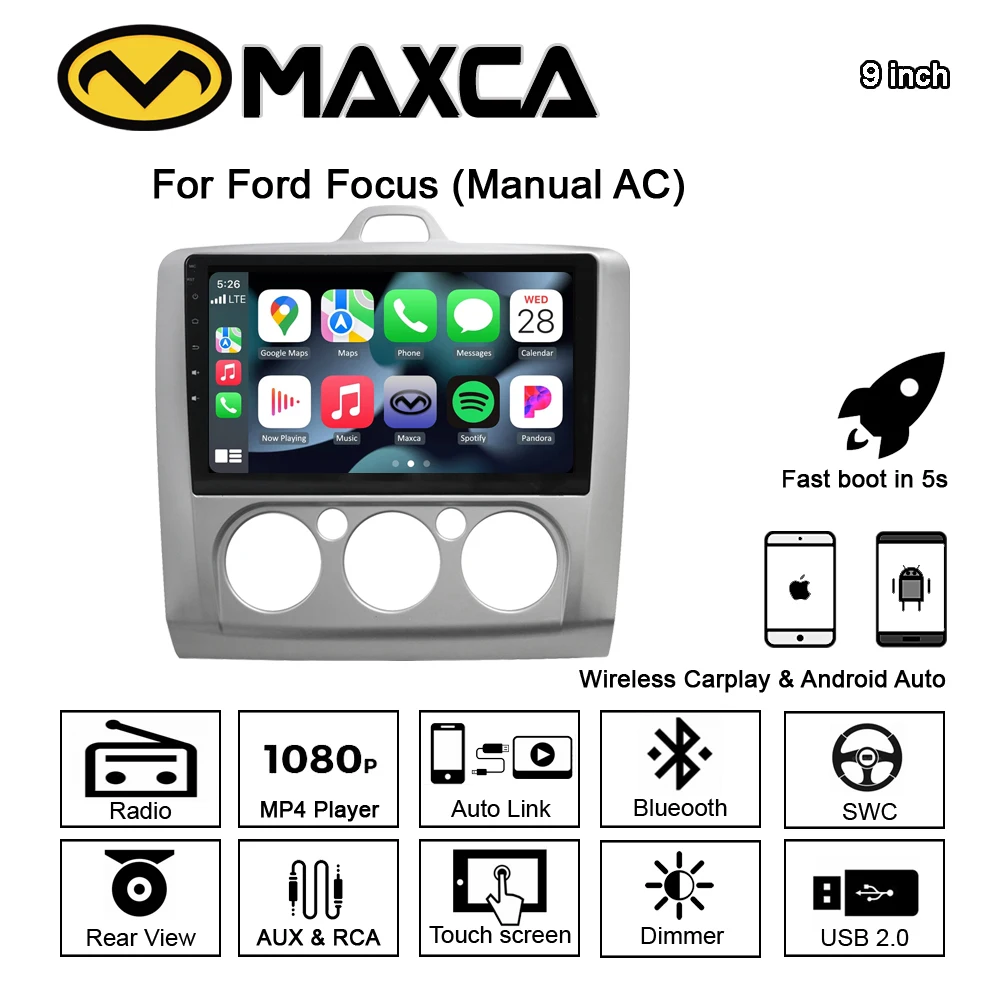 MAXCA 2 din Stereo for Ford Focus Wireless Carplay Android auto Radio Multimedia Video Player