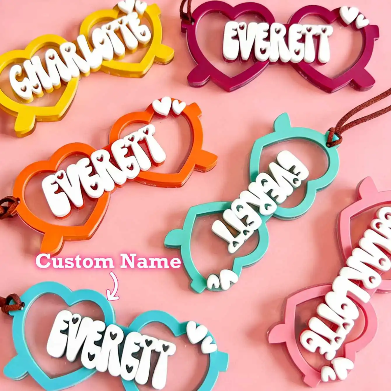 10cm llaveros aesthetic Acrylic Custom Name 3D Lanyard Keychain Sunglasses Shape Colorful Personalized Your Name Keyring Decor