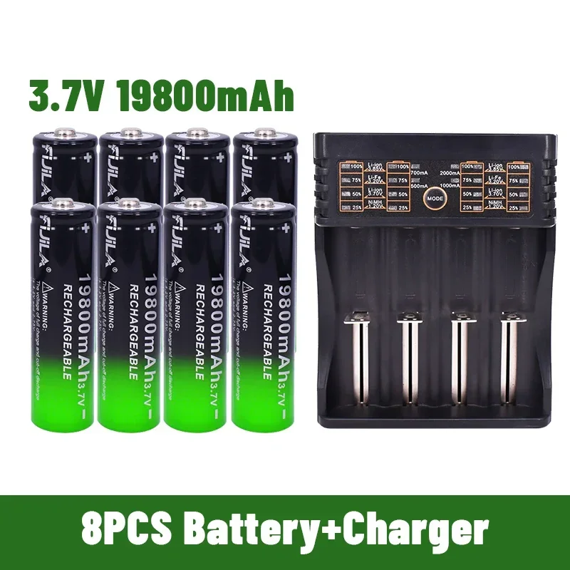 3.7V 19800mAh 18650 แบตเตอรี่ + 4-Slot Charger สําหรับไฟฉาย LED วิทยุพัดลมไฟฟ้าทดแทน Batteria