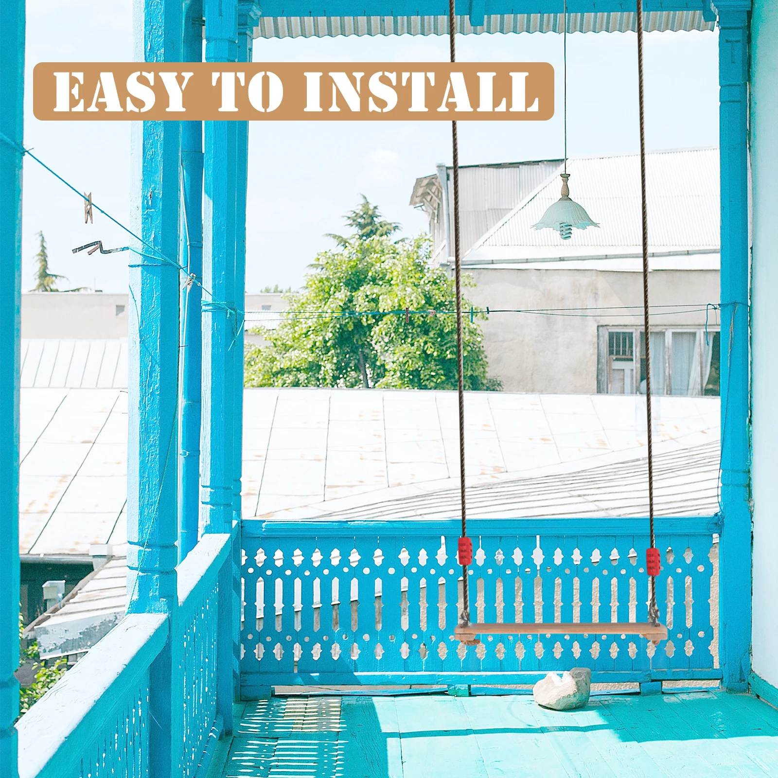 1개 나무 그네 네 개의 보드 어린이 야외 놀이기구 어린이 및 성인용 뒷마당 정원 내구성 있는 나무 놀이기구