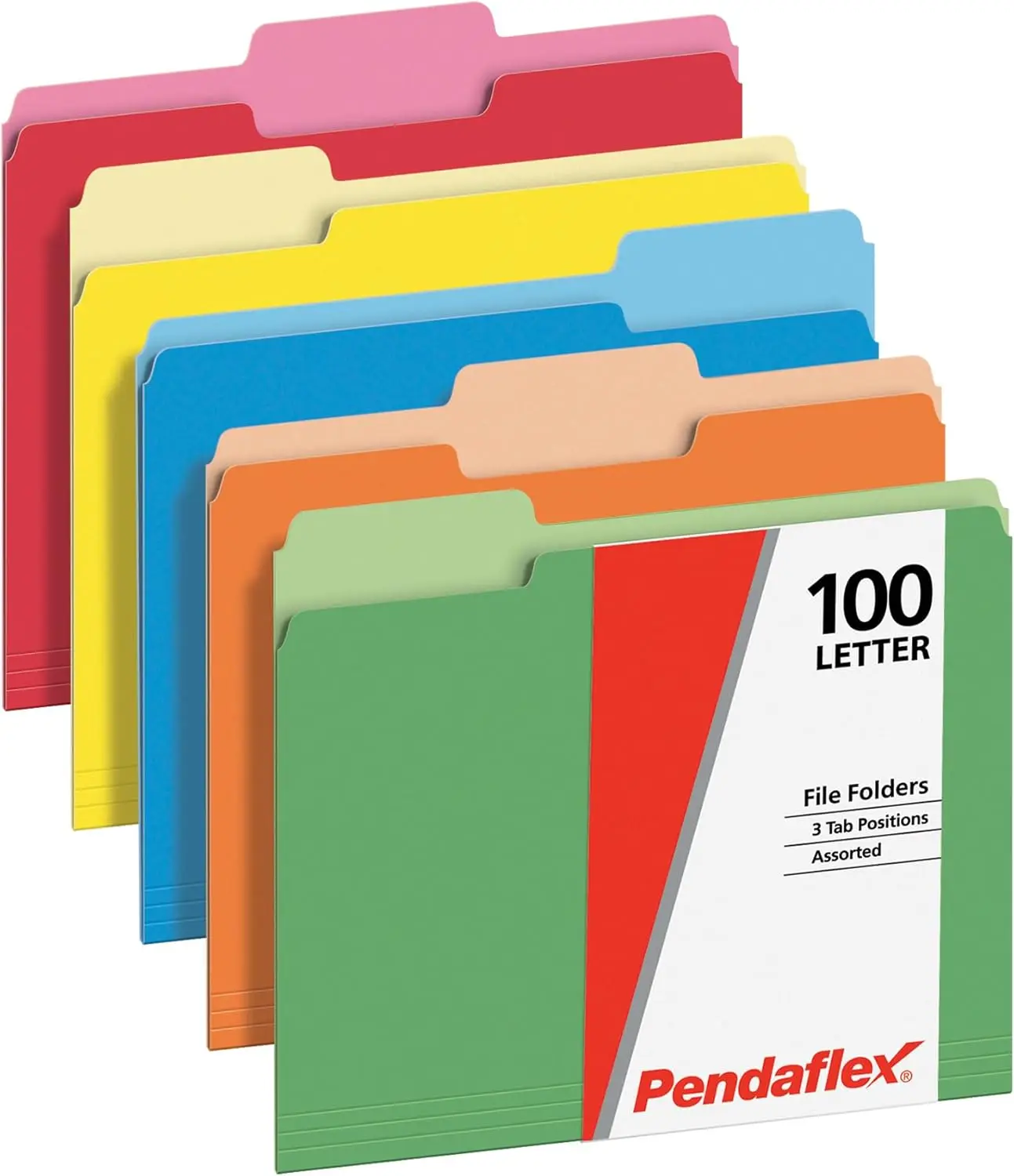

100-Pack Letter-Size File Folders, 5 Colors with 3 Tabs for School, Office & Home Organization