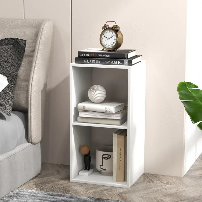 

2 Cube Bookshelf with Back Guardrail for Living Room Bedroom-White