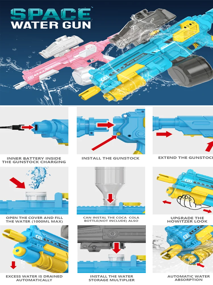 Nieuw M416 Elektrisch Waterpistool Met Volautomatische Waterabsorptie En High-Tech Gesprongen Waterpistool Strand Buitenwatergevecht Speelgoed