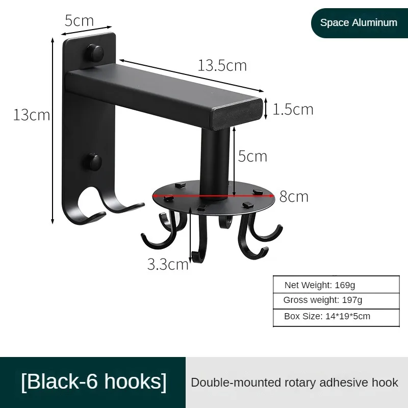 Kitchen Hook Bathroom Accessories 360 Degrees Rotated Hooks Space Aluminum Kitchen Organizer Multi-Purpose Storage Hanging Rack