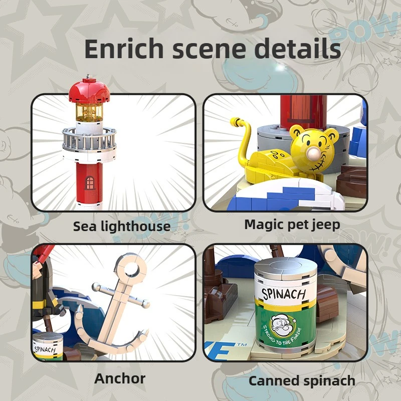 Popeye Olivia Puzzle Building Block Toy Collezione di personaggi di film di cartoni animati Modello Decorazione desktop Assemblaggio Regalo per bambini