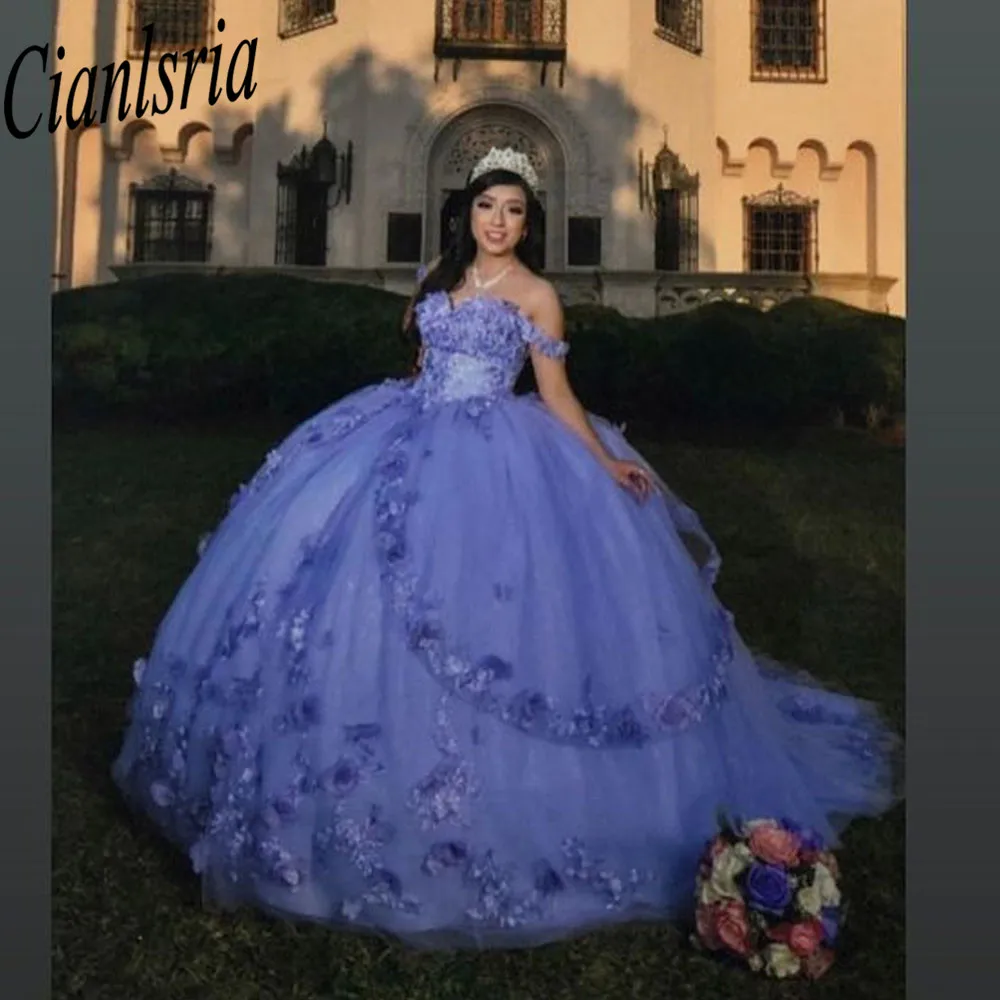 Lilac Princess Quinceanera Dress Pretty  Puffy lace-up Sweet 15 Dress Graduation Prom Gowns vestidos de 15 anos