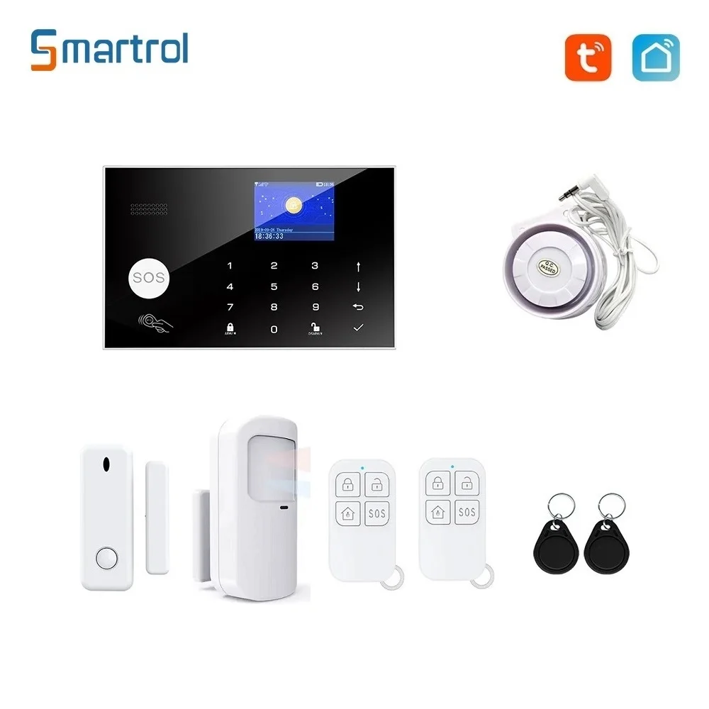 Smartrol Wifi GSM Security Alarm System Kit Tuya Smart Security Home Alarm With Door Window Sensor Infrared Sensor Smoke Sensor