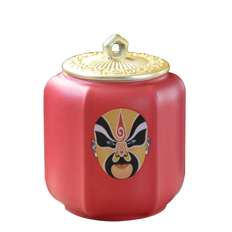 Chinese Beijing opera facial makeup ceramic  caddy airtight jar home coffee table Tea Savings Box house tea set tea box