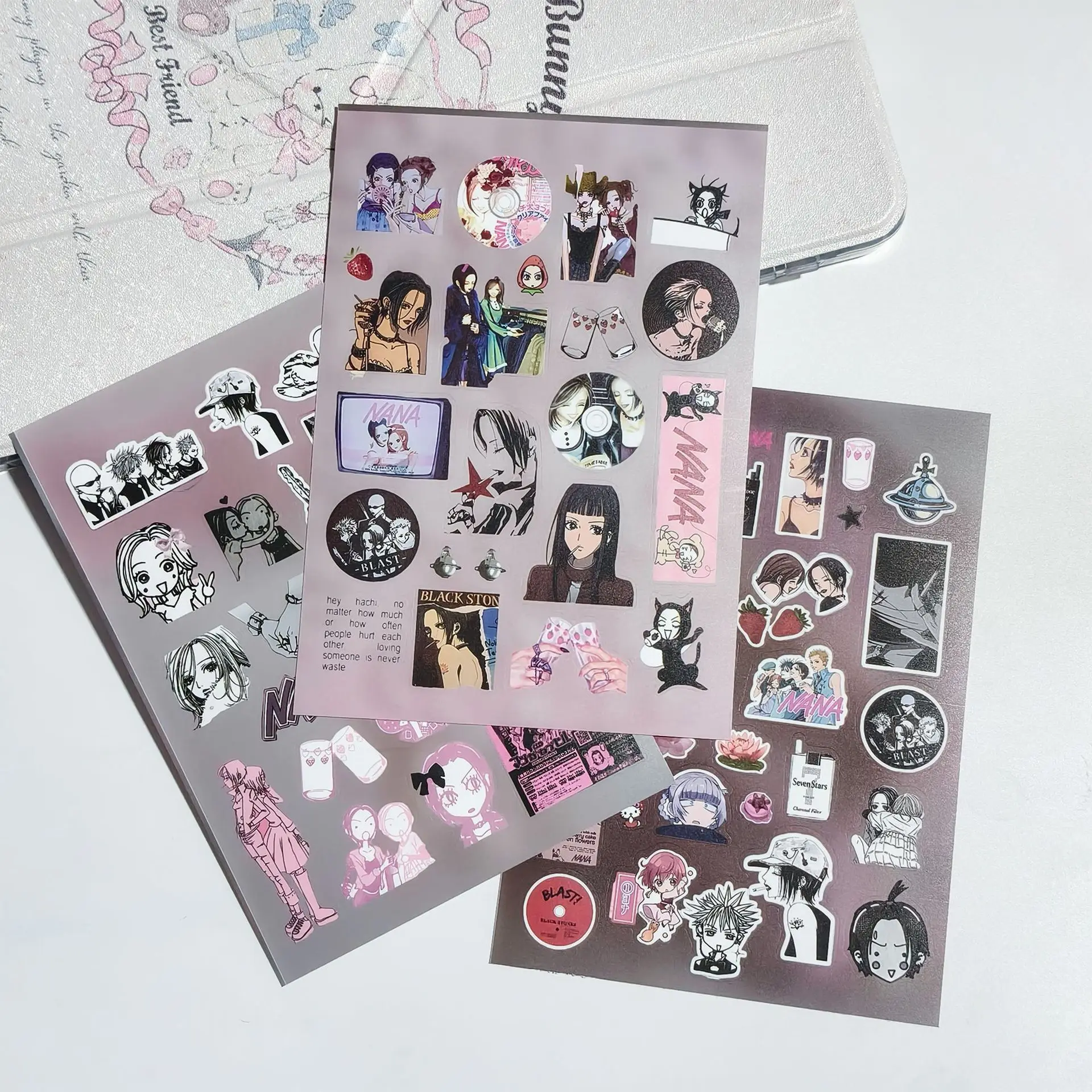 New 8Sheets Komatsu Nana Stickers, NANA Anime Aesthetic Decals, Cute Punk Girl Scrapbooking Supplies for Phone Graffiti Stickers