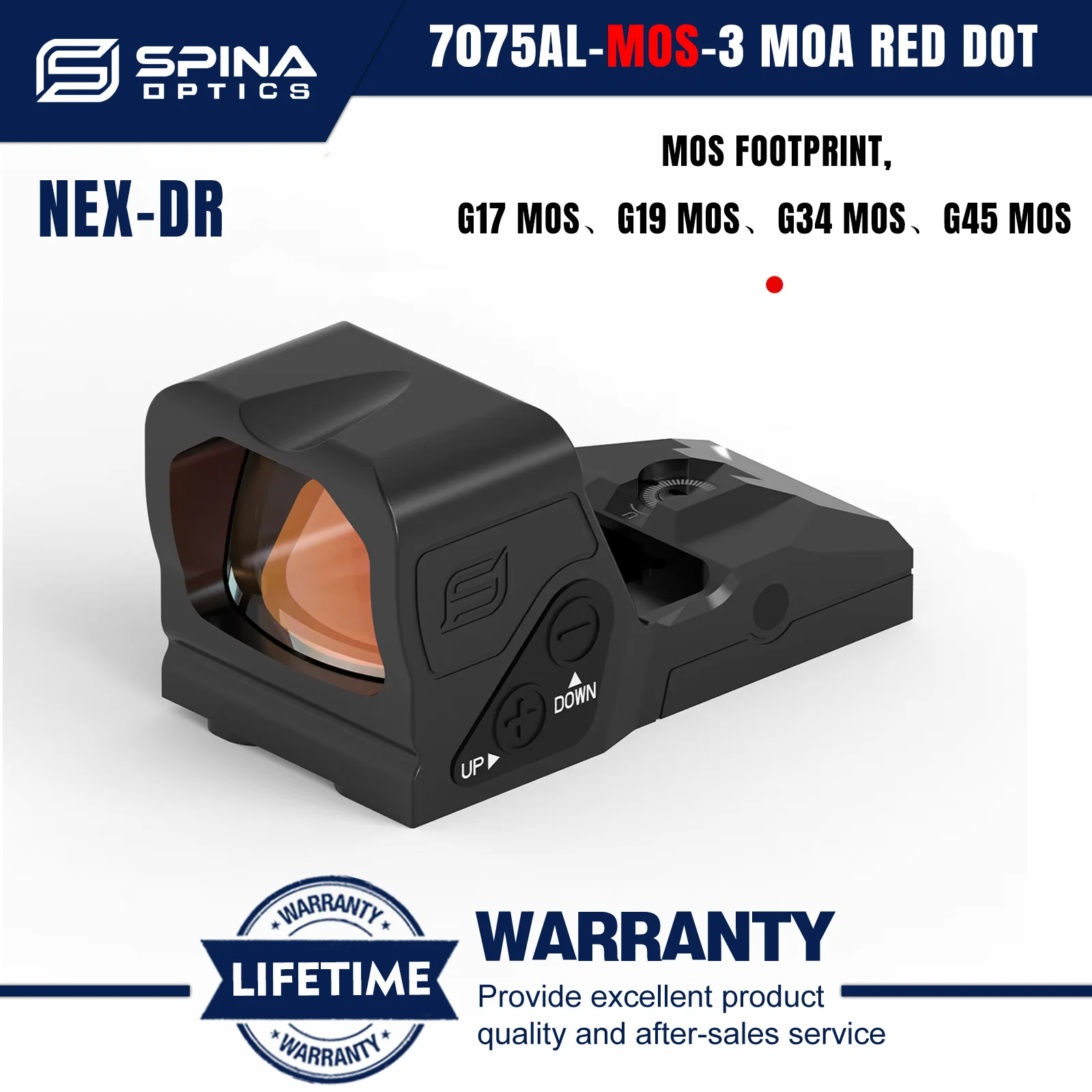 SPINA OPTICS MOS Red Dot Sight 3MOA Shake Awake 7075 Aluminum Compatible with G17 G19 G34 G45 MOS Footprints