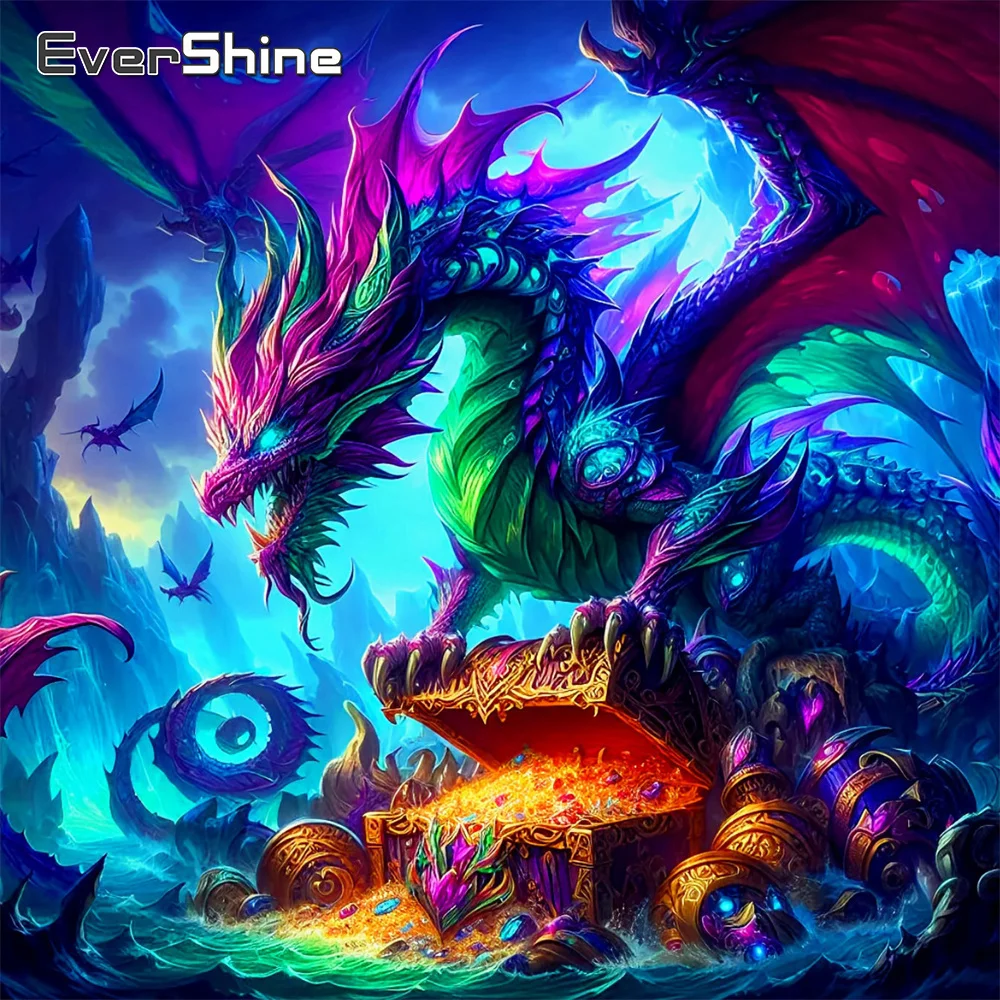 Evershine Diamant-Gemälde, Drache, voller Bohrer, quadratisch, 5D-Stickerei, Tier-Bastelset, DIY-Mosaik, Schatztruhe, Heimdekoration