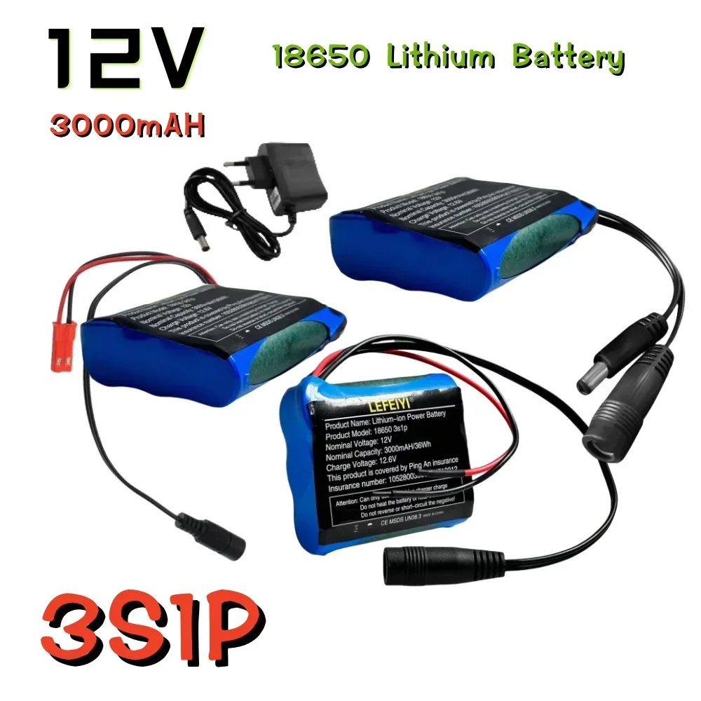 

3S1P 12V 3000mAh 18650 Li-ion 3.0Ah Rechargeable Battery with BMs Li-ion Battery Pack Protection Board + 12.6V Charger