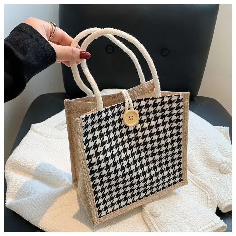 

Women's Mini Tote Bag - Small Linen Lunch Bag, Portable Phone Purse & Casual Handbag for Ladies Shopping
