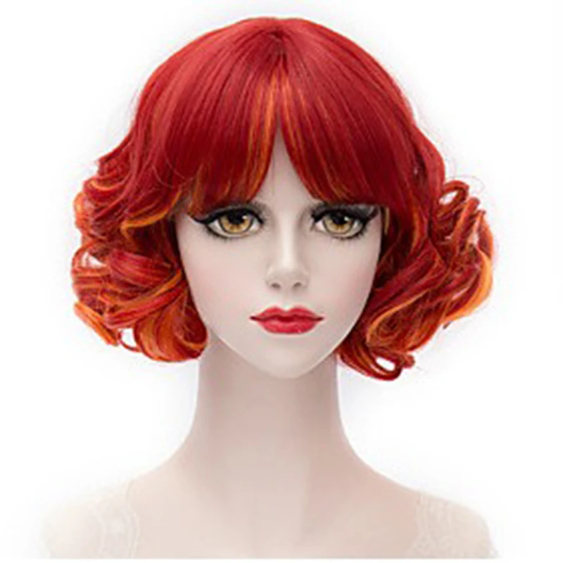 Femme Lolita perruque bal habiller mode couleur cheveux courts bouclés Halloween fête chapeaux frange cheveux courts synthèse perruque couverture