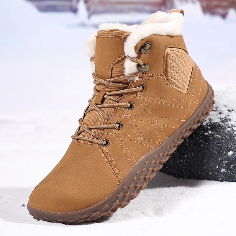 

New Men's Winter Boots Wide Toe Barefoot Zero Drop Shoes Plush Warm Ankle Boots Outdoor Hiking Shoes Men Minimalist Sneakers